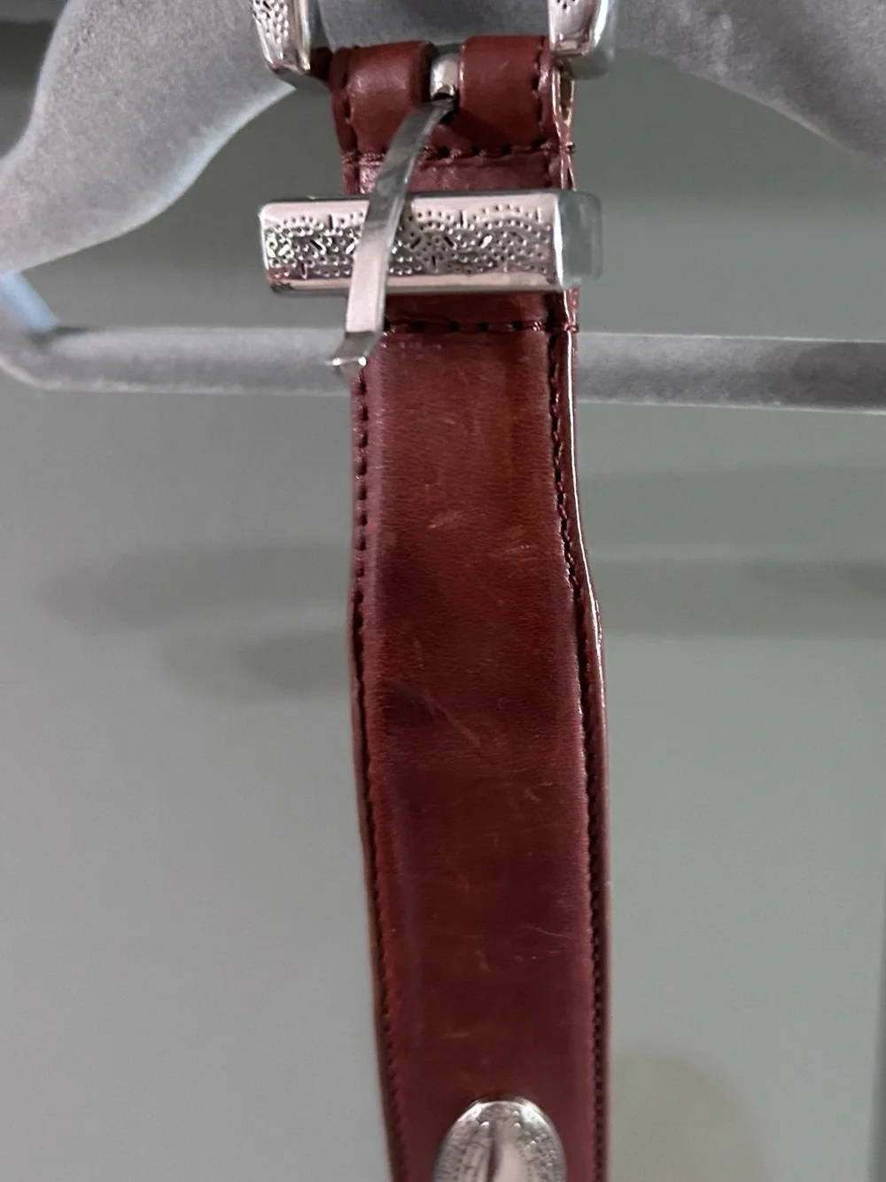 women’s Brown Leather Belt with Decorative Silver Conchos